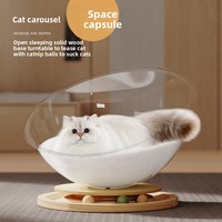 Maison pour chat en acrylique en forme de capsule spatiale avec plateau tournant en bois massif, jouet interactif pour chaton, pour le jeu et le sommeil, toutes saisons
