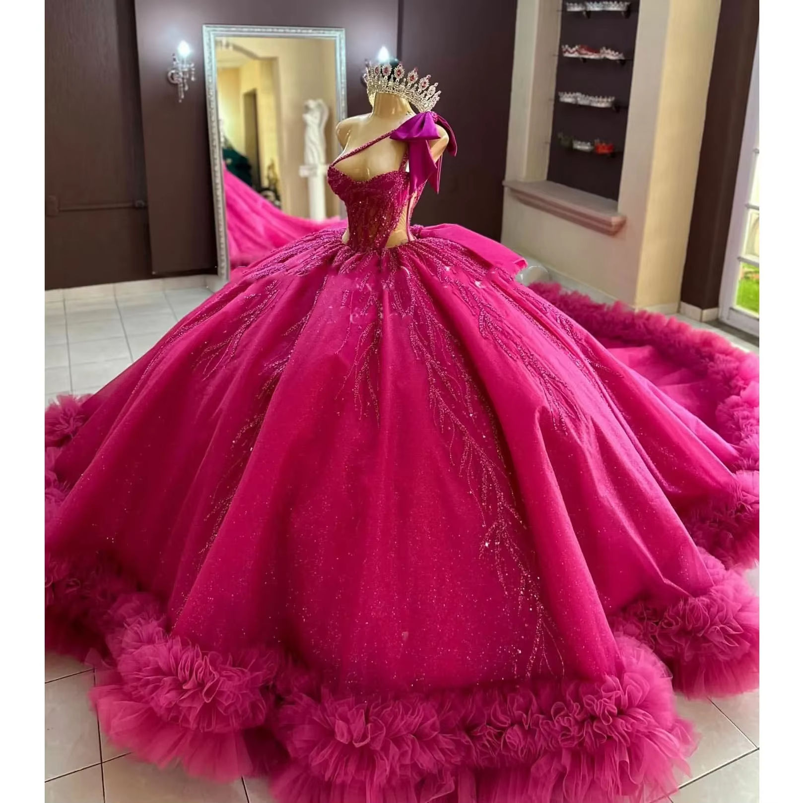 Hot Pink Quinceanera Dresses Ball Gown with Beading