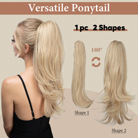 Deux styles en un : Extensions de cheveux synthétiques naturelles à pince, résistantes à la chaleur, pour femmes
