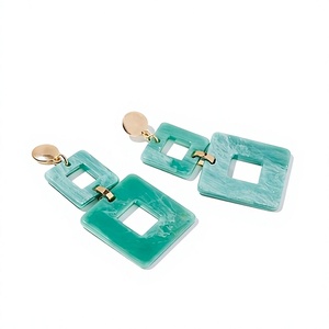 Pendientes de Aro con Diseño Geométrico de Resina Acrílica, Chapados en Oro, Joyería de Moda para Mujer, Pendientes de Fiesta - Product Image 1