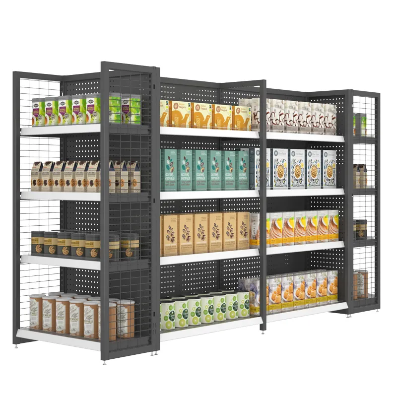 4 Post Gondola Shelving Supermarket Shelf Display Shelves For Retail Stores