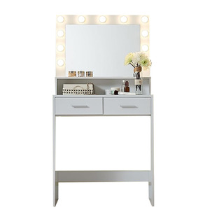 Modern Designs Simple <strong>Small</strong> <strong>Vanity</strong> Desk Dresser Set White Slim Mirror Makeup Dressing <strong>Table</strong> with Lights - Product Image 1