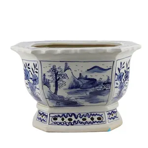 RZFH33 Jingdezhen Antique Blue and White Porcelain Octagonal Flower Planter Ceramic Pot