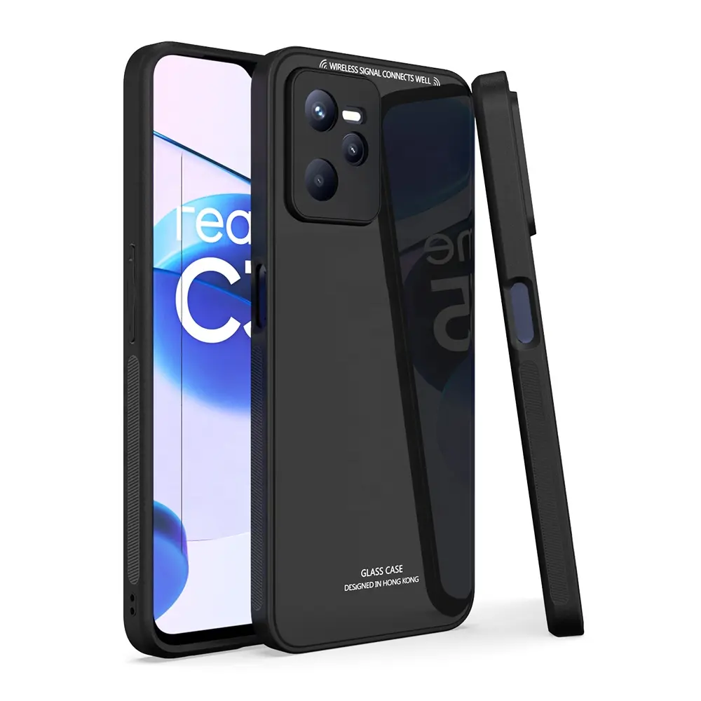 Phone Case Factory Solid Color Tempered Glass Back Cover Fundas De Celular For Realme C35 C30 C21y Narzo 5 Pro 9 8 9i C11 2021