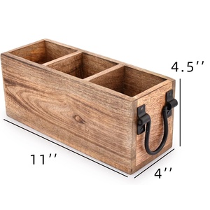 Organizador de Cubiertos Cuadrado de Madera de Mango Estilo Americano, Multifuncional, <span class=keywords><strong>para</strong></span> Encimera, <span class=keywords><strong>para</strong></span> Cubertería, Tenedores, Cucharas, Espátulas, 3 Compartimentos - Product Image 6