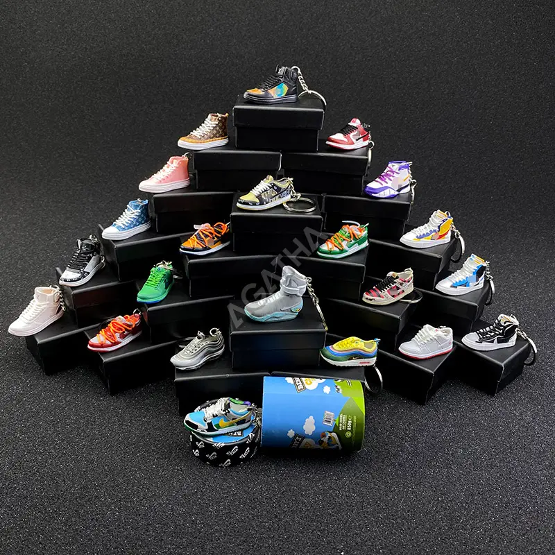 Hava mag rubber kauçuk pvc charm sevimli anahtarlık basketbol aj1 Sb box plastik sneaker anahtarlık kutusu ile mini ayakkabı anahtarlık