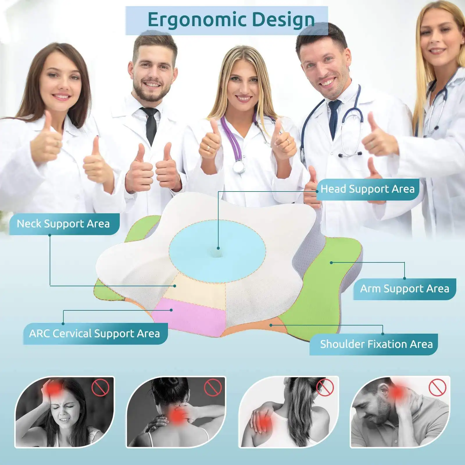 Uyku ortopedik destek yastıklar için ergonomik servikal yastık kokusuz kontur boyun ağrısı bellek köpük yastık