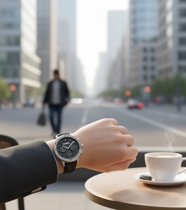 Orologio Cronografo da Uomo Compk con Cassa in Acciaio Inossidabile e Cinturino in Pelle, Smartwatch alla Moda - Product Image 2