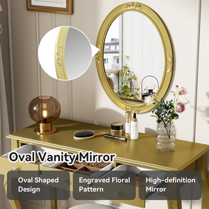 Luxury Modern Lighted Makeup Vanity Desk with Oval Mirror 3-Drawer <b>Dressing</b> <b>Table</b> for Bedroom & Living <b>Room</b> Jewelry Storage - Product Image 2