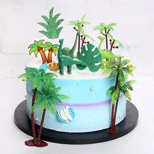 미니 비치 오션 코코넛 작은 나무 식물 장식품 공룡 케이크 토퍼 장난감의 미니어처 모델