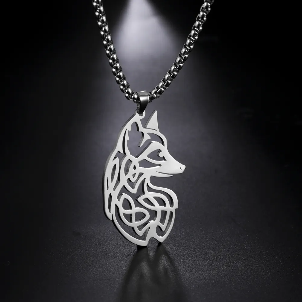 Animal Fox Viking Necklace for Men Amulet Jewelry Celtic Knot Pendant Necklaces Women Talisman Vintage Wicca Accessories