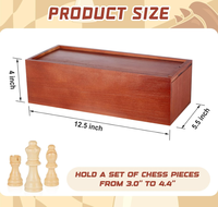 Boîte de rangement pour pièces d'échecs avec couvercle coulissant, en bois, avec doublure en flanelle, avec 2 grands compartiments de rangement, pour un jeu de pièces d'échecs