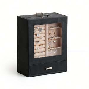 Trendy Jewelry <b>Box</b> Exquisite <b>Drawer</b> Type <b>Box</b> PU Ring Ear Stud Necklace <b>Storage</b> <b>Box</b> - Product Image 3