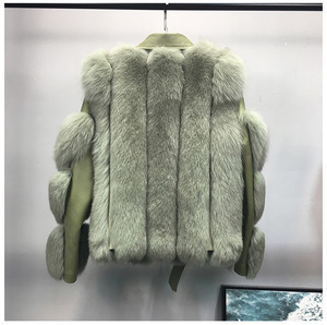 Mode vraie fourrure de renard moto cuir manteau de fourrure en peau de mouton femmes vestes et manteaux d'hiver - Product Image 6