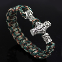 Bracelet Viking Tresse Marteau Thor Homme Alliage Argent Antique Corde Tissee Bracelet Nordique Celtique Bijou Mode Gros