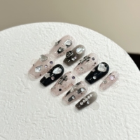 Ongles press-on en strass rose cœur avec perles, faux ongles faits à la main pour femmes, ongles à coller réutilisables