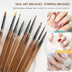 Kit de 9 pinceaux à ongles personnalisables en gel transparent avec manche, poils en nylon faciles à nettoyer, pour nail art plat, rond et French Tip - Product Image 3