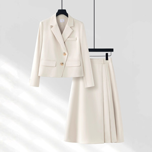 Women's Suit Set Blazer And Midi Skirt Polyester Formal Wear Anti-Wrinkle Full Sleeve Office Outfit - Product Image 1