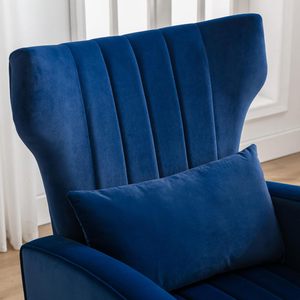 Divano moderno sedie per soggiorno in velluto blu tessuto morbido cuscino schienale alto Casual divano singolo persona con poggiapiedi - Product Image 5