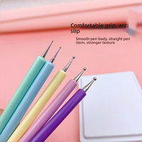 Outil de manucure à double embout Stylo à macarons en métal avec pinceau en plastique pour dessiner des strass et pointiller des fleurs