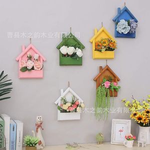Wooden House Shaped <b>Wall</b> <b>Mounted</b> Flower Rack Storage <b>Shelf</b> For Home Decoration Balcony Plant Display - Product Image 1