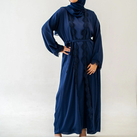 Ensemble Abaya Élégant en Dentelle Brodé Personnalisé, Kaftan Turc Longueur Ras du Sol, Tenue Décontractée pour Fêtes, Doux et Respirant, Vente en Gros