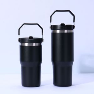 Gobelet isotherme de voyage avec poignée de transport pour voiture, 20oz 30oz, à double paroi, avec couvercle et paille, antidérapant, pour les trajets quotidiens - Product Image 4