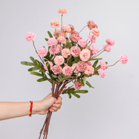 Vente en gros de 5 têtes de chrysanthèmes artificiels à longue tige, en forme de boule, en soie, pour mariage, décoration florale de la maison, approvisionnement en vrac