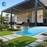 Pergola bioclimatique motorisée moderne Sweet Home en aluminium avec toit à lames orientables et éclairage LED pour jardin et terrasse extérieurs