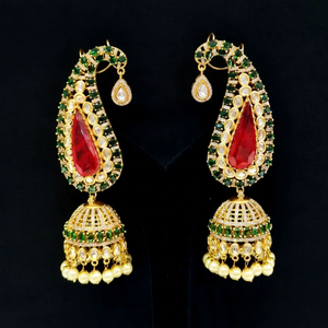 08695Moissanite Cuffs <b>Earrings</b> Gold Plated <b>Red</b> Green Pearl Drop Dangle <b>Earrings</b> for Women Party Wedding Wear - Product Image 1