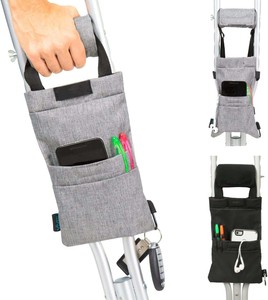 Bolsa de Almacenamiento para Muletas y Bastones, Ligera, con Bolsillos, Color Negro/Gris, para Piernas Fracturadas, Muestra Gratis - Product Image 1