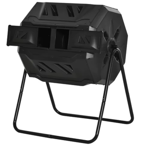Compostador giratorio doble para exteriores de 43 galones/160 litros con soporte metálico, contenedor de compostaje rotatorio para jardín y granja con puerta negra - Product Image 6