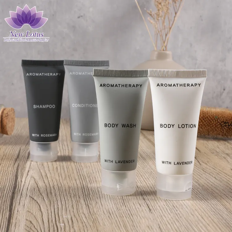 Hotel Einweg-Toiletten artikel Annehmlichkeiten Hotel Annehmlichkeiten Kit Hotel liefert Shampoo Dusch gel Körper lotion Conditioner