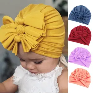 Großhandel Kleinkind Baumwolle Turban geknotete Schleife Hut Designer Haarband Kopf bedeckung Baby Turban Mädchen Bögen Stirnband für Kinder