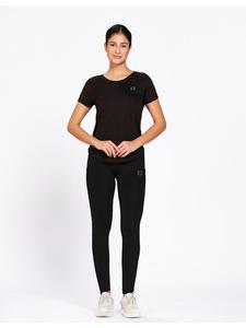 Camiseta Deportiva Negra de Poliéster para Mujer, Marca Munns & Mars, con Cuello Redondo y Manga Corta, Estilo Deportivo para Gimnasio, Entrenamiento y Ejercicio - Product Image 1