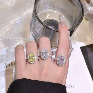 Kualitas tinggi 925 perak mewah Bling Cincin jari besar Chunky pink Zircon janji batu permata wanita cincin pertunangan pernikahan - Product Image 4