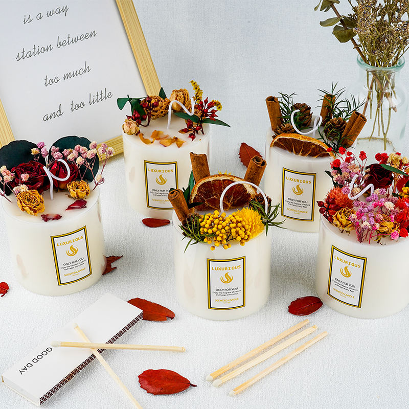 Custom Logo Handmade Dried Flowers Soy Wax Scented Candles Set Modern ...