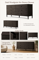 Commode à 6 tiroirs en bois massif noir anthracite, style nordique, avec pieds coniques, meuble de rangement autoportant pour chambre et salon