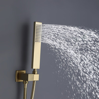 Ensemble de douche thermostatique de luxe en laiton brossé doré, système de douche pluie pour salle de bain, 3 fonctions, double poignée