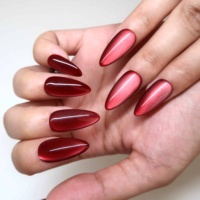 Offre Spéciale Halloween – Faux Ongles Amande de Luxe en Acrylique, Effet Peau Parfaite, French Manucure Rouge Vin, Paillettes Fines, Couleur Unie – Vente en Gros