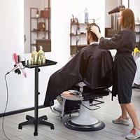 Chariot de Salon Noir Mat à Hauteur Réglable avec Porte-Outils et Gobelets, Base à 5 Étoiles pour Coiffeur