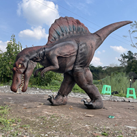 Costume de dinosaure Spinosaurus bleu réaliste grandeur nature personnalisé en métal pour centre commercial, école, usage intérieur/extérieur, public
