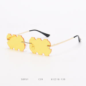 最新の面白いフレームレスサングラス女性用UV400ドル $ パーティーメガネ黄色と赤メタル & PCフレーム付き - Product Image 5