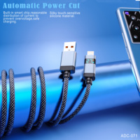 Kabel Data Pengisian Cepat Tipe-C Micro USB Tembaga Murni Bercahaya Warna-warni dengan Lampu LCD Smart Charging untuk iPhone