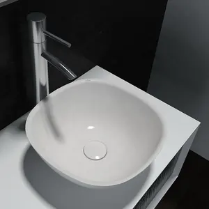 Pb branco redondo pedra artificial de banheiro, resina de acrílico tamanho pequeno superfície sólida lavatório de pia do banheiro