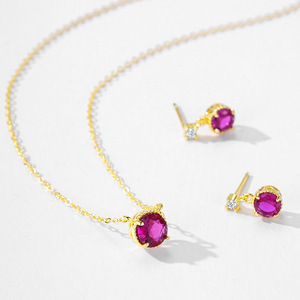 Ensemble <span class=keywords><strong>collier</strong></span> et boucles <span class=keywords><strong>d</strong></span>'oreilles en <span class=keywords><strong>argent</strong></span> sterling 925 avec pendentif rond en zircon rubis |   Ensemble de bijoux 2 pièces pour femme pour fiançailles et mariage - Product Image 4