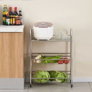 Customize 3-Layer Stainless Steel Kitchen <b>Storage</b> Rack Household Movable Stand for <b>Vegetable</b> Fruit <b>Basket</b> Metal Kitchen Trolley - Product Image 3