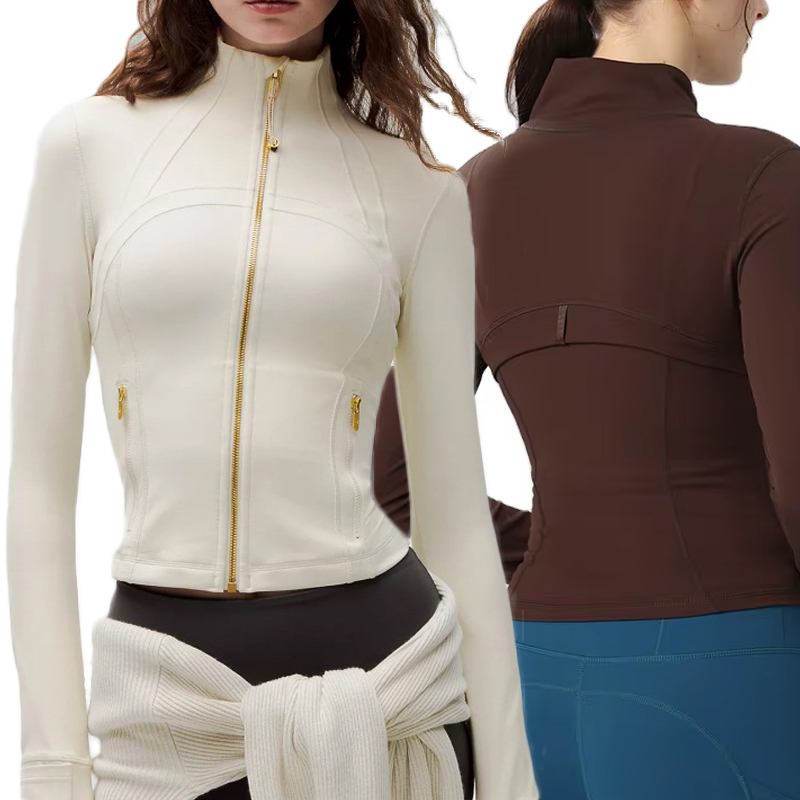 Women's Custom Logo Gym & Sport Lulu Top Breathable Slim Full Zip Jacket with Stand Collar Casual Biker & Runner's Yoga Wear