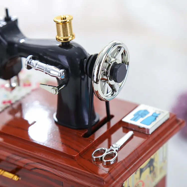 Vintage mini sewing machine music box table decor mechanical birthday gift custom box music