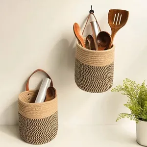 Высококачественная домашняя декоративная складная плетеная хлопковая веревка корзина для растений для стола для хранения настенная подвесная корзина для хранения растений для кухни